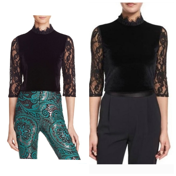 Alice + Olivia Jenny Mock Neck Lace Velvet Crop Size 6 - Picture 5 of 14
